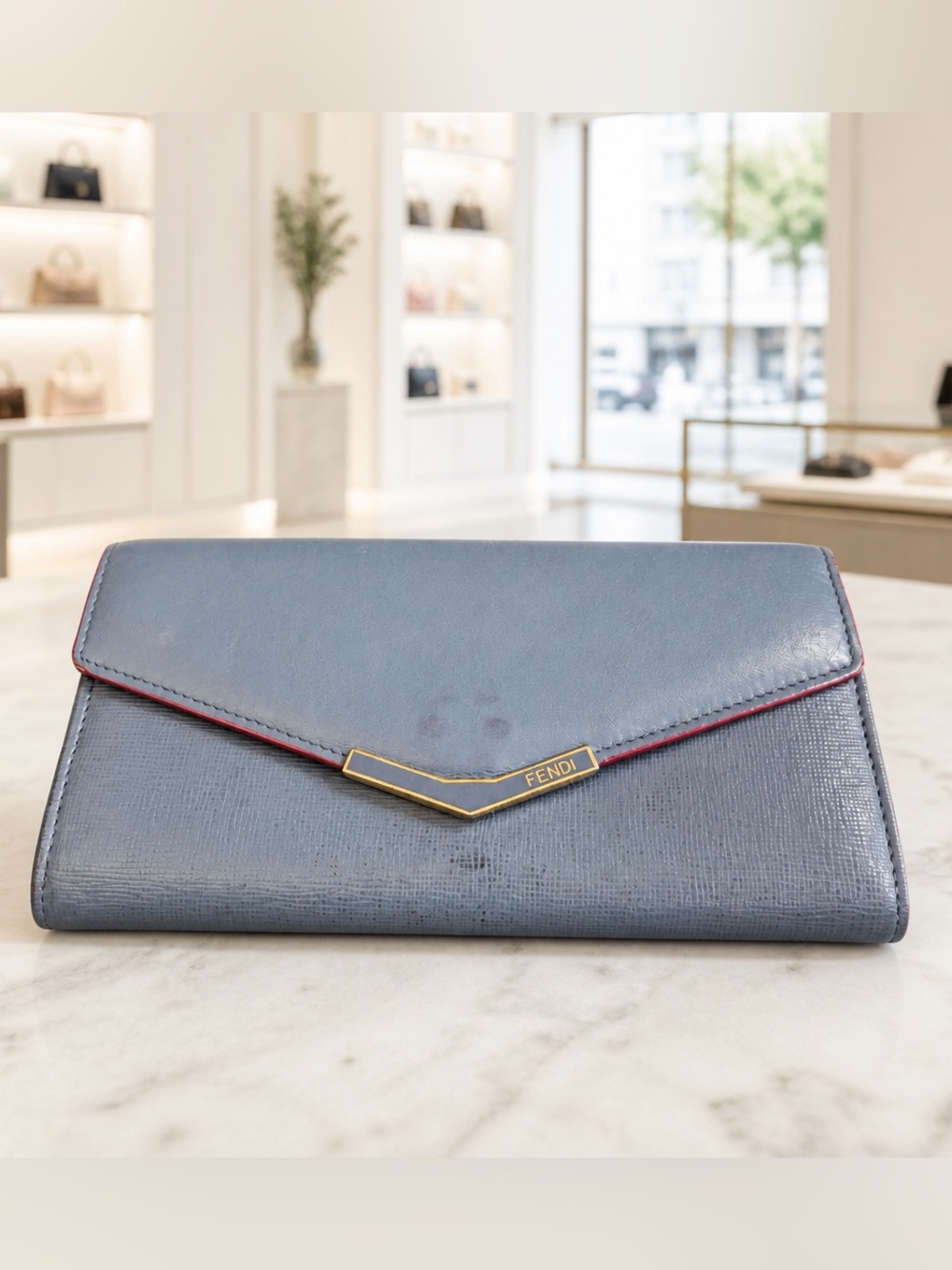 Authentic Fendi 8M0306 2 Jours Continental Wallet - Teal Blue Saffiano / Fuchsia